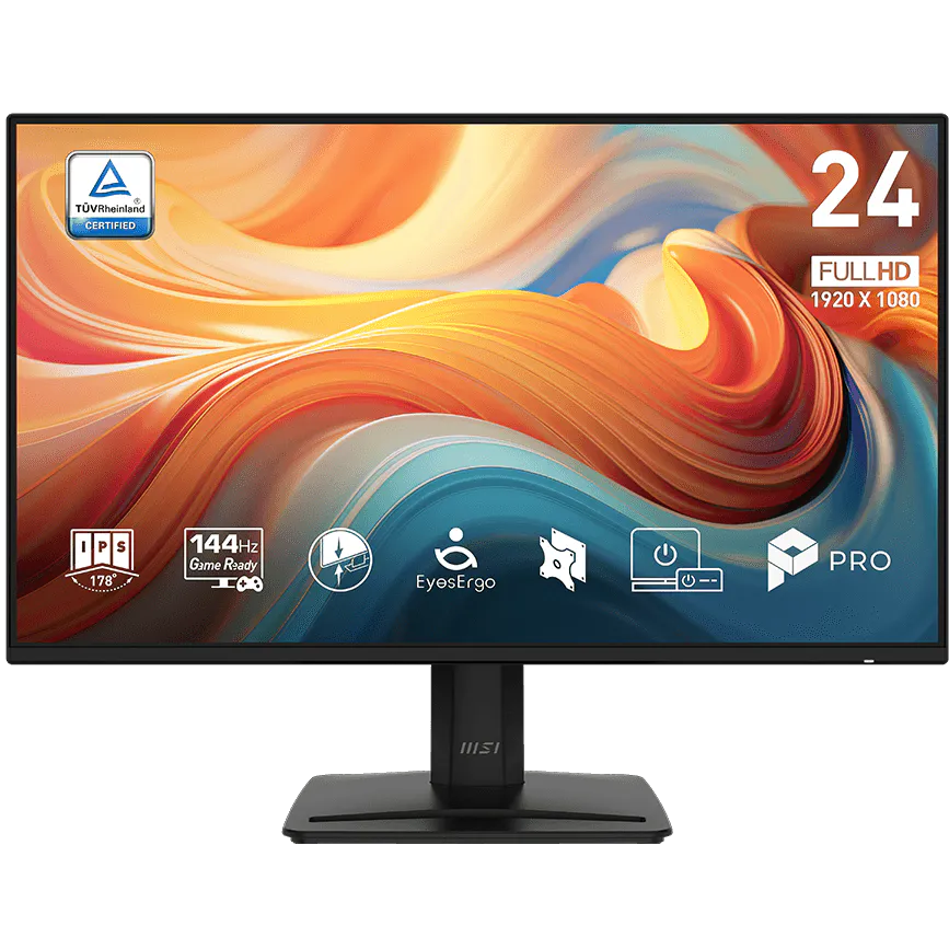 A large main feature product image of MSI PRO MP242 E14A - 24" 1080p 144Hz 1ms IPS Business Monitor