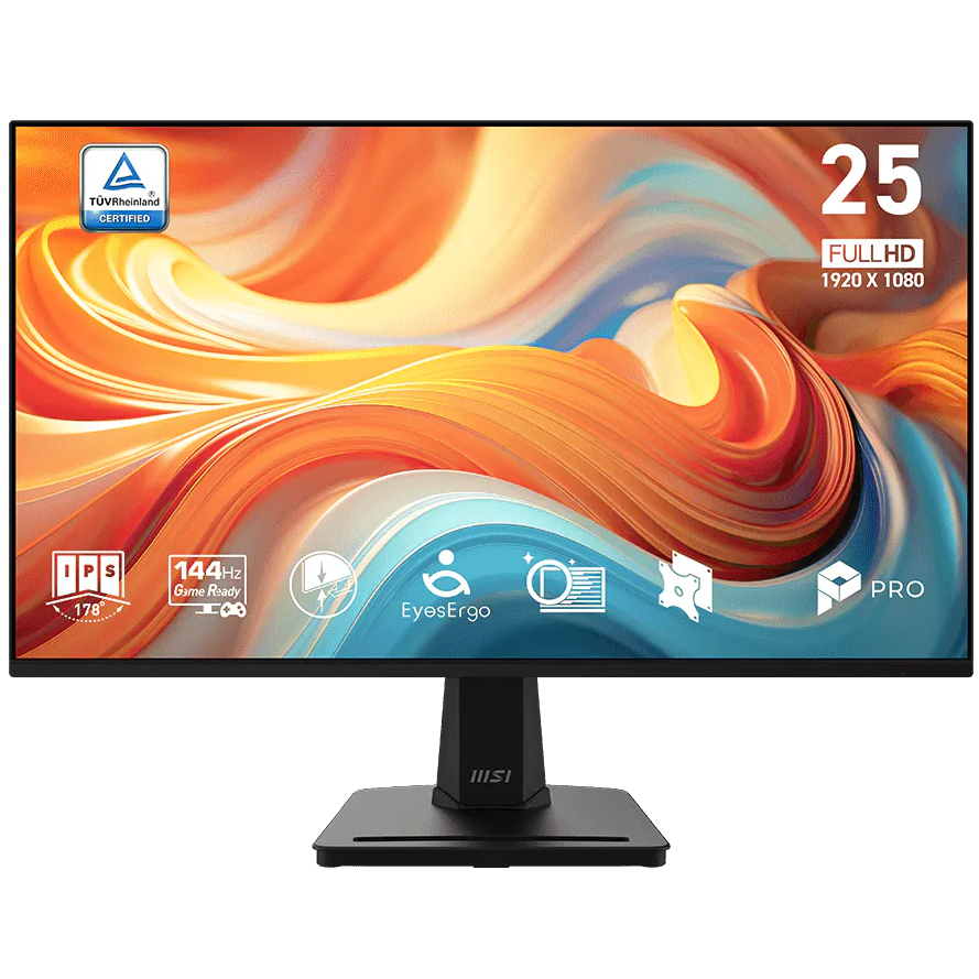 A large main feature product image of MSI PRO MP251 E14L - 25" 1080p 144Hz 1ms IPS Business Monitor