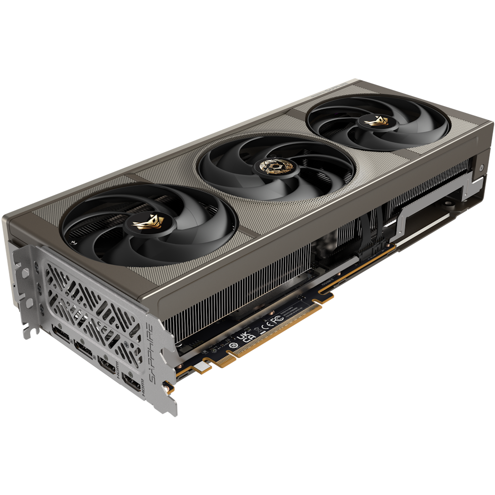 A large main feature product image of SAPPHIRE NITRO+ Radeon RX 9070 XT 16GB GDDR6 - Crimson Desert Edition