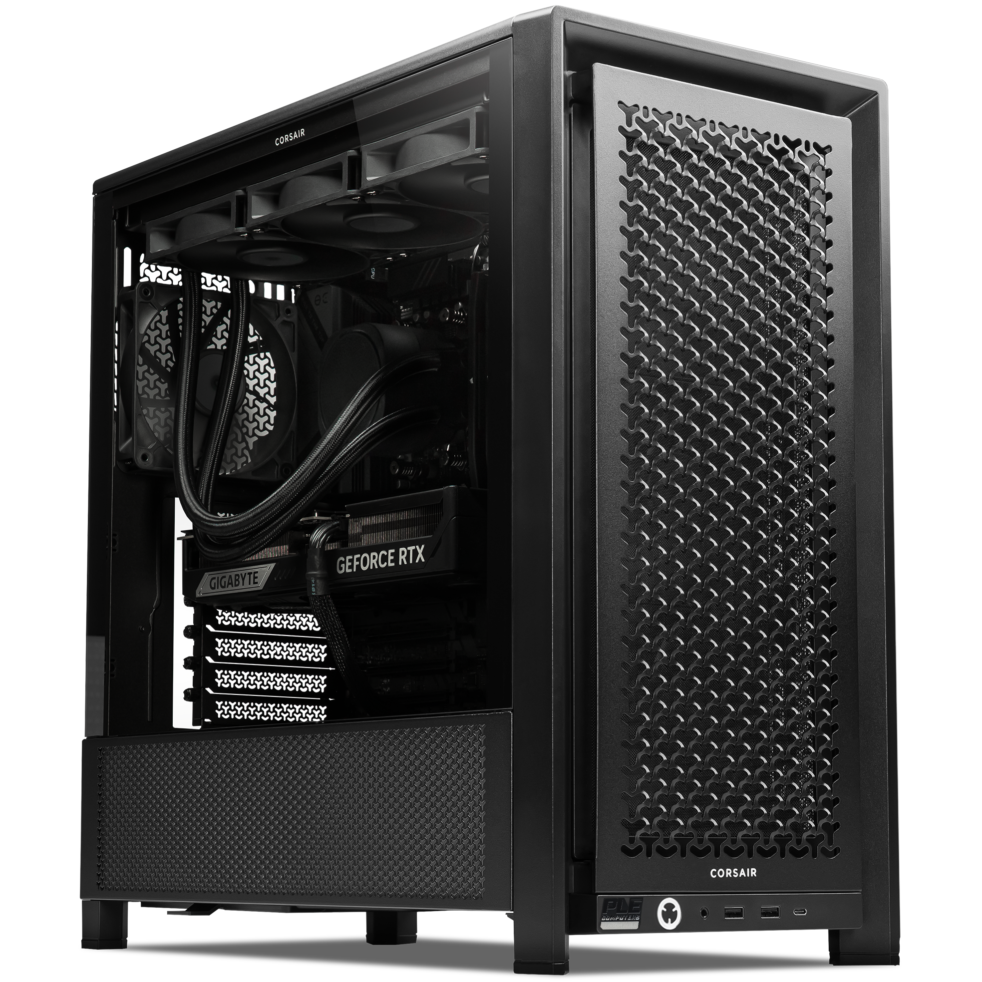 A large main feature product image of PLE Blackout RTX 5080 Prebuilt Ready To Go Gaming PC