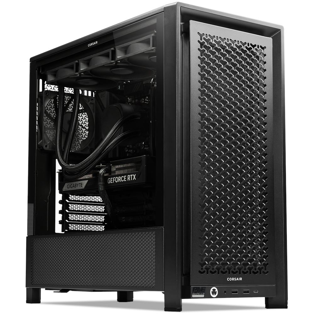 A large main feature product image of PLE Blackout RTX 5080 Prebuilt Ready To Go Gaming PC