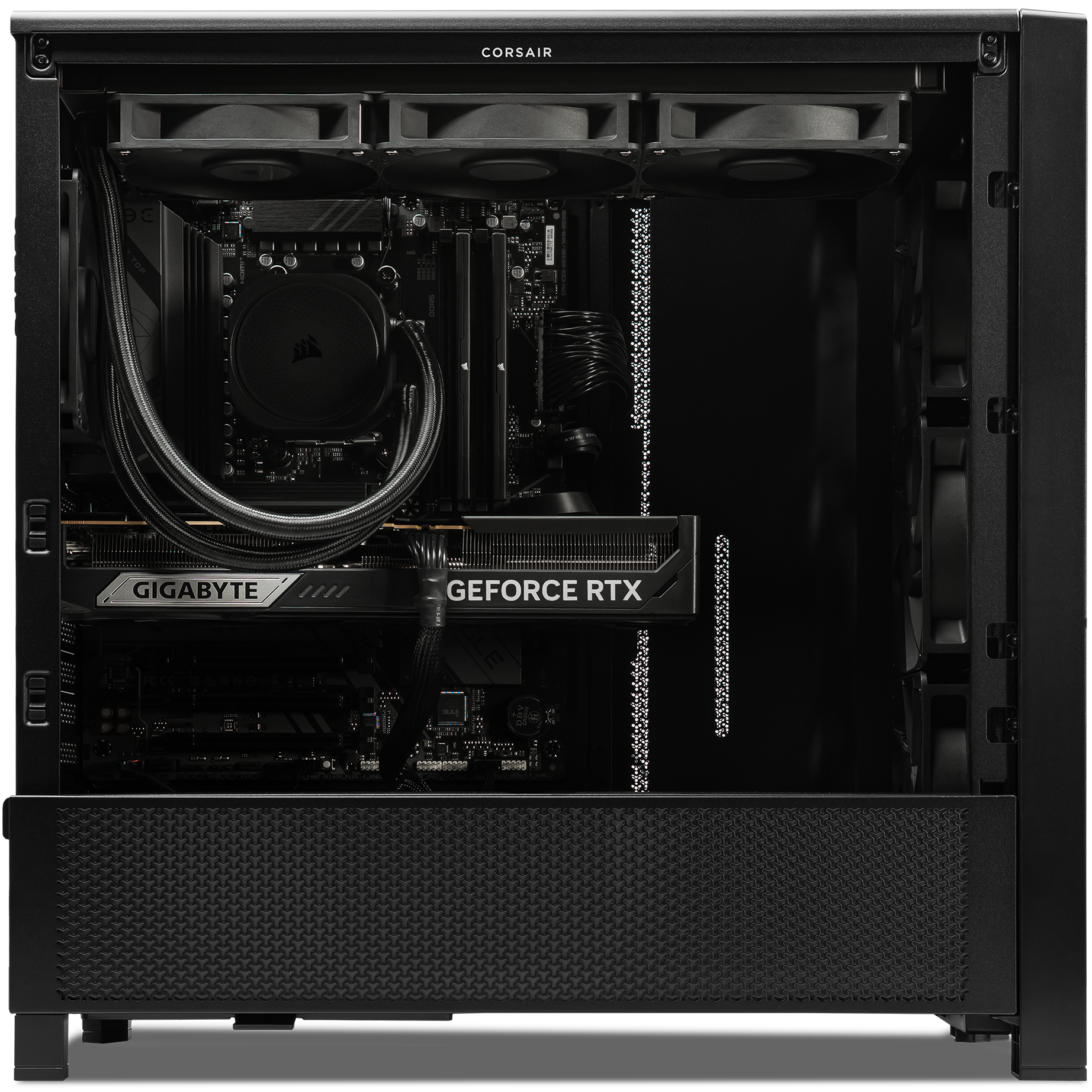 A large main feature product image of PLE Blackout RTX 5080 Prebuilt Ready To Go Gaming PC
