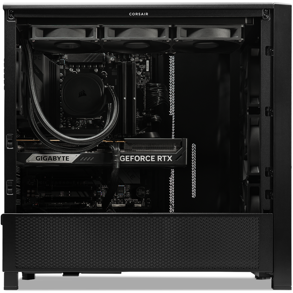 A large main feature product image of PLE Blackout RTX 5080 Prebuilt Ready To Go Gaming PC