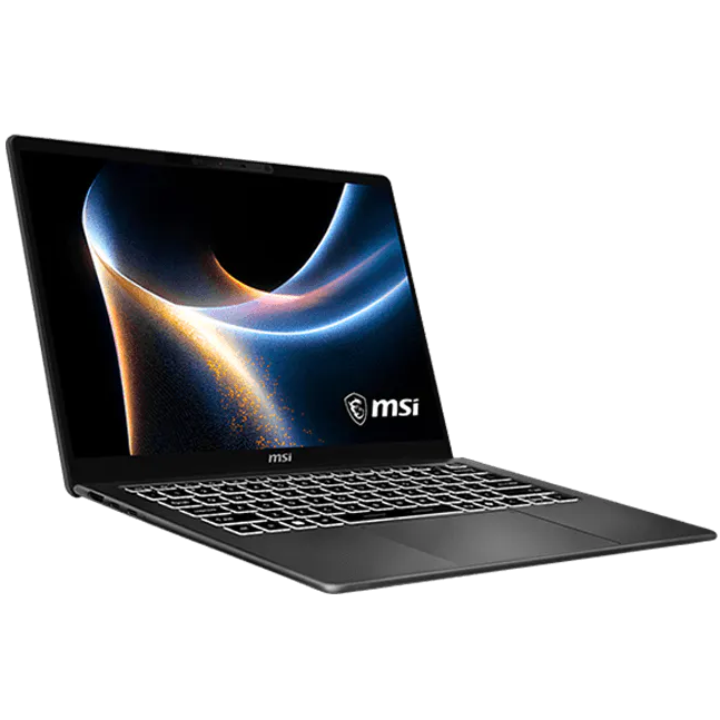 A large main feature product image of MSI Prestige 14 AI+ (D3M) -14" 120Hz OLED,  Ultra X7 358H, 32GB/2TB - Win 11 Notebook