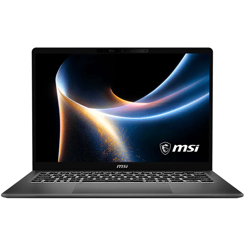 A large main feature product image of MSI Prestige 14 AI+ (D3M) -14" 120Hz OLED,  Ultra X7 358H, 32GB/2TB - Win 11 Notebook