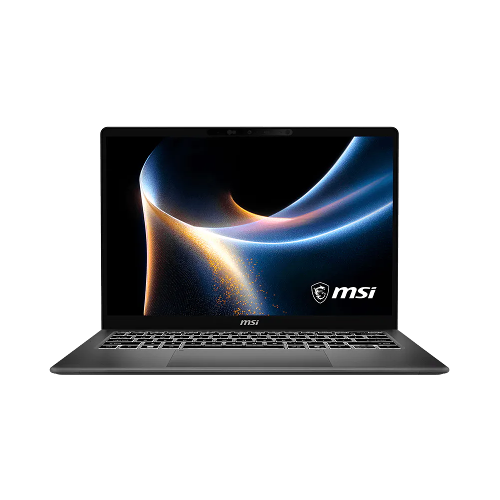 A large main feature product image of MSI Prestige 14 AI+ (D3M) -14" 120Hz OLED, Ultra X7 358H, 32GB/2TB - Win 11 Notebook