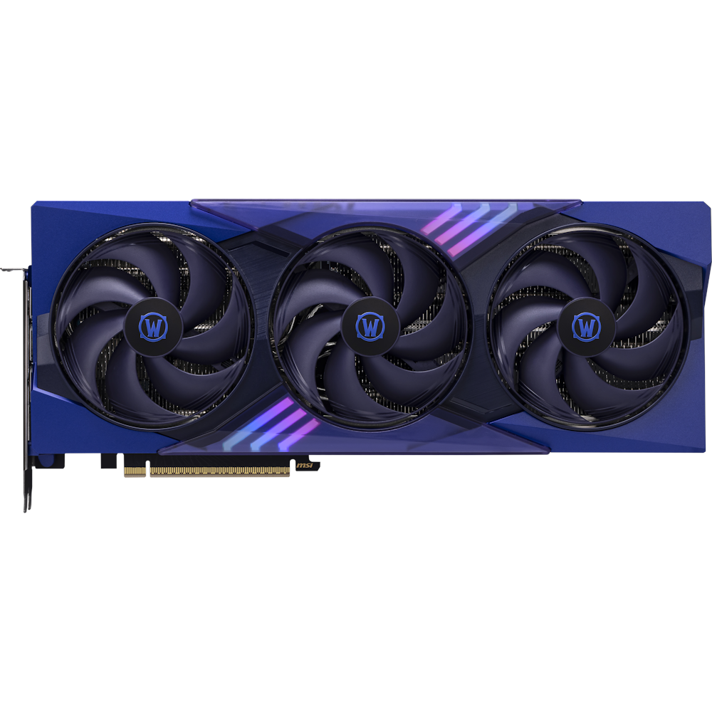 A large main feature product image of MSI GeForce RTX 5070 World of Warcraft OC 12GB GDDR7 - Midnight Void Edition