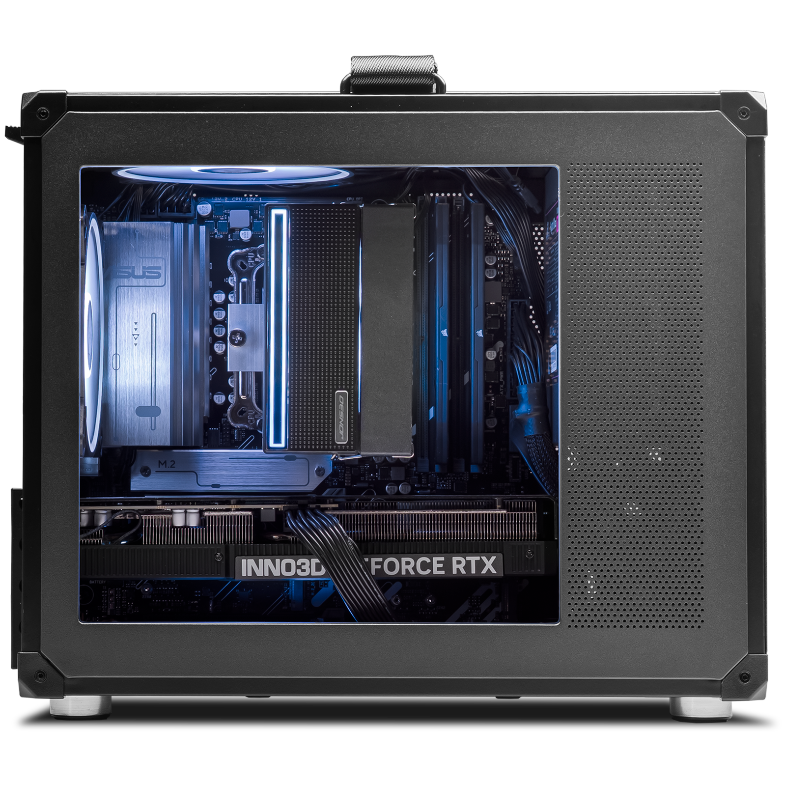 A large main feature product image of PLE Turret RTX 5060 Ti Prebuilt Ready To Go Gaming PC
