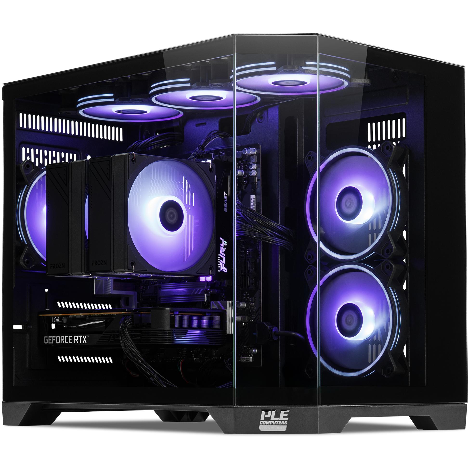 A large main feature product image of PLE Amethyst RTX 5050 Prebuilt Ready To Go Gaming PC