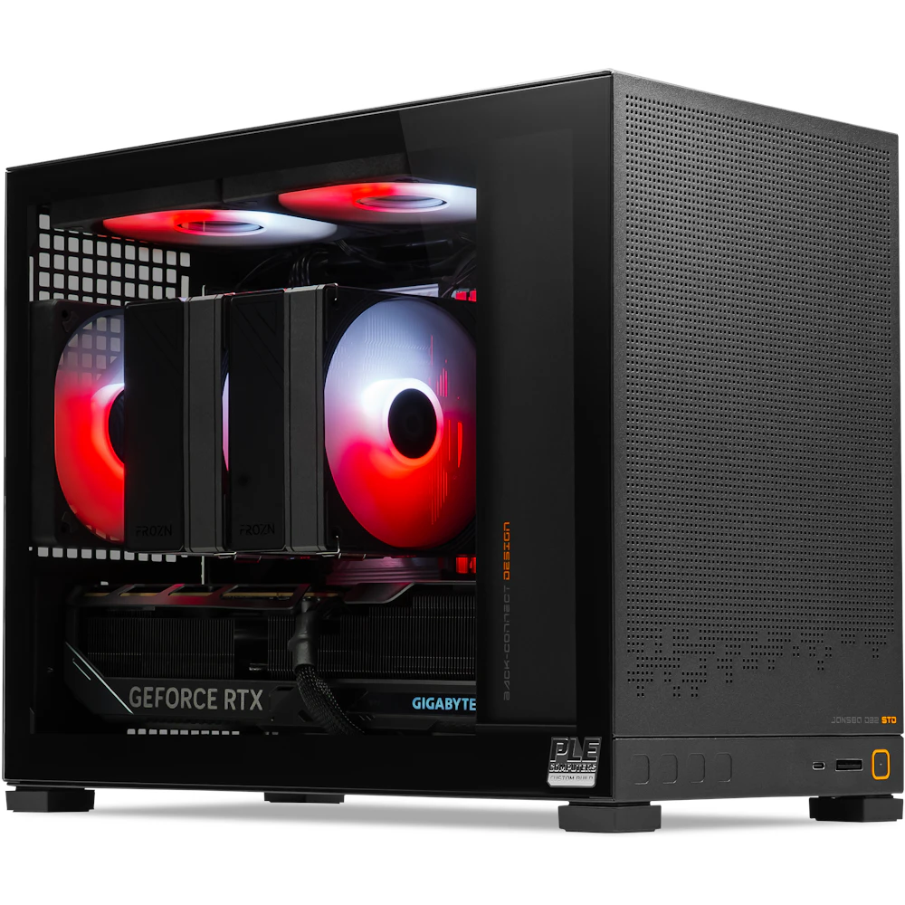 A large main feature product image of PLE Forge RTX 5070 Ti Prebuilt Ready To Go Gaming PC