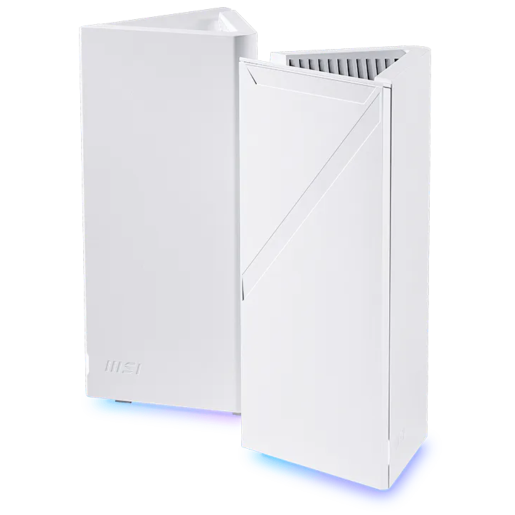 A large main feature product image of MSI Roamii BE Pro Tri-Band WiFi 7 Mesh System - 2 Pack