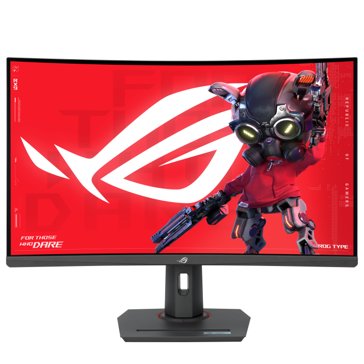 A large main feature product image of EX-DEMO ASUS ROG Strix XG32WCMS - 32" Curved 1440p 280Hz Fast VA Gaming Monitor