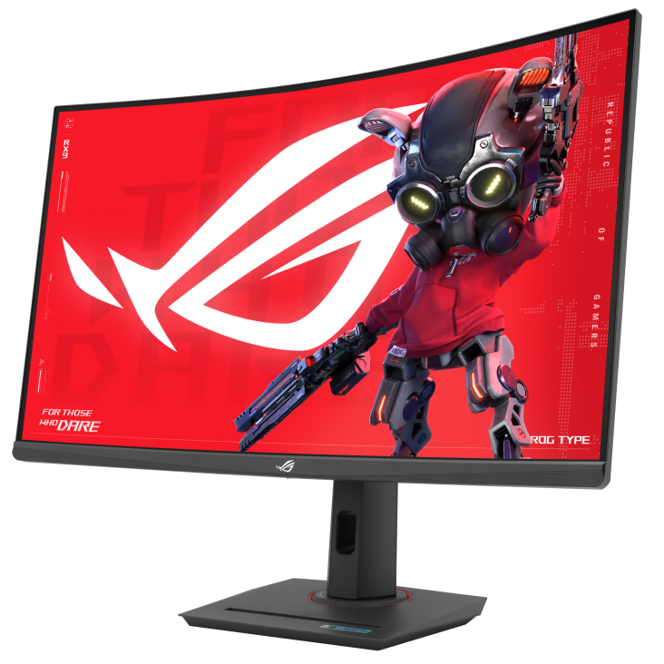 A large main feature product image of EX-DEMO ASUS ROG Strix XG32WCMS - 32" Curved 1440p 280Hz Fast VA Gaming Monitor