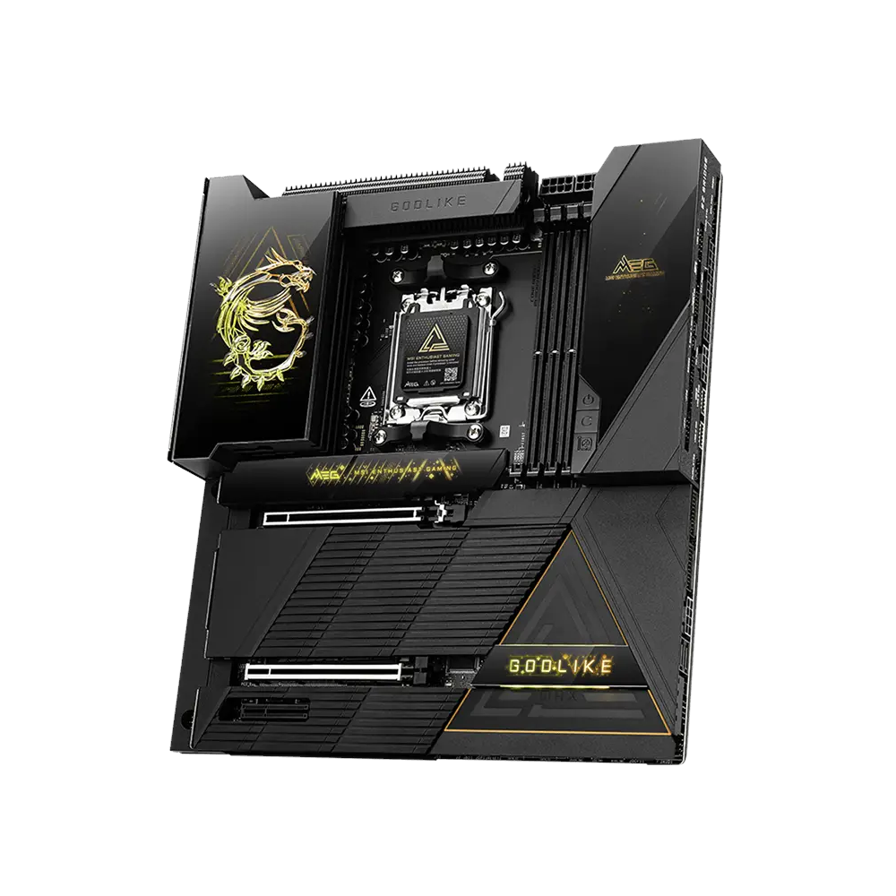 A large main feature product image of MSI MEG X870E GODLIKE MAX AM5 eATX Desktop Motherboard
