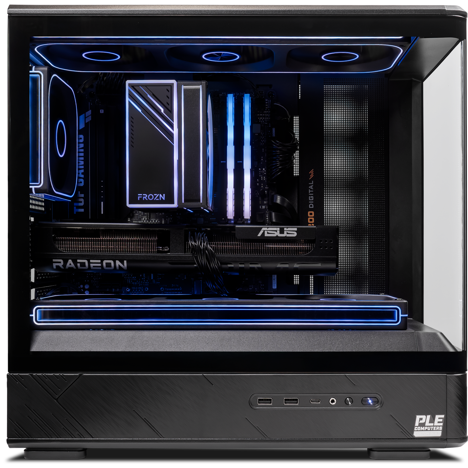 A large main feature product image of EX-DEMO PLE Carbon RX 9060 XT Prebuilt Ready To Go Gaming PC