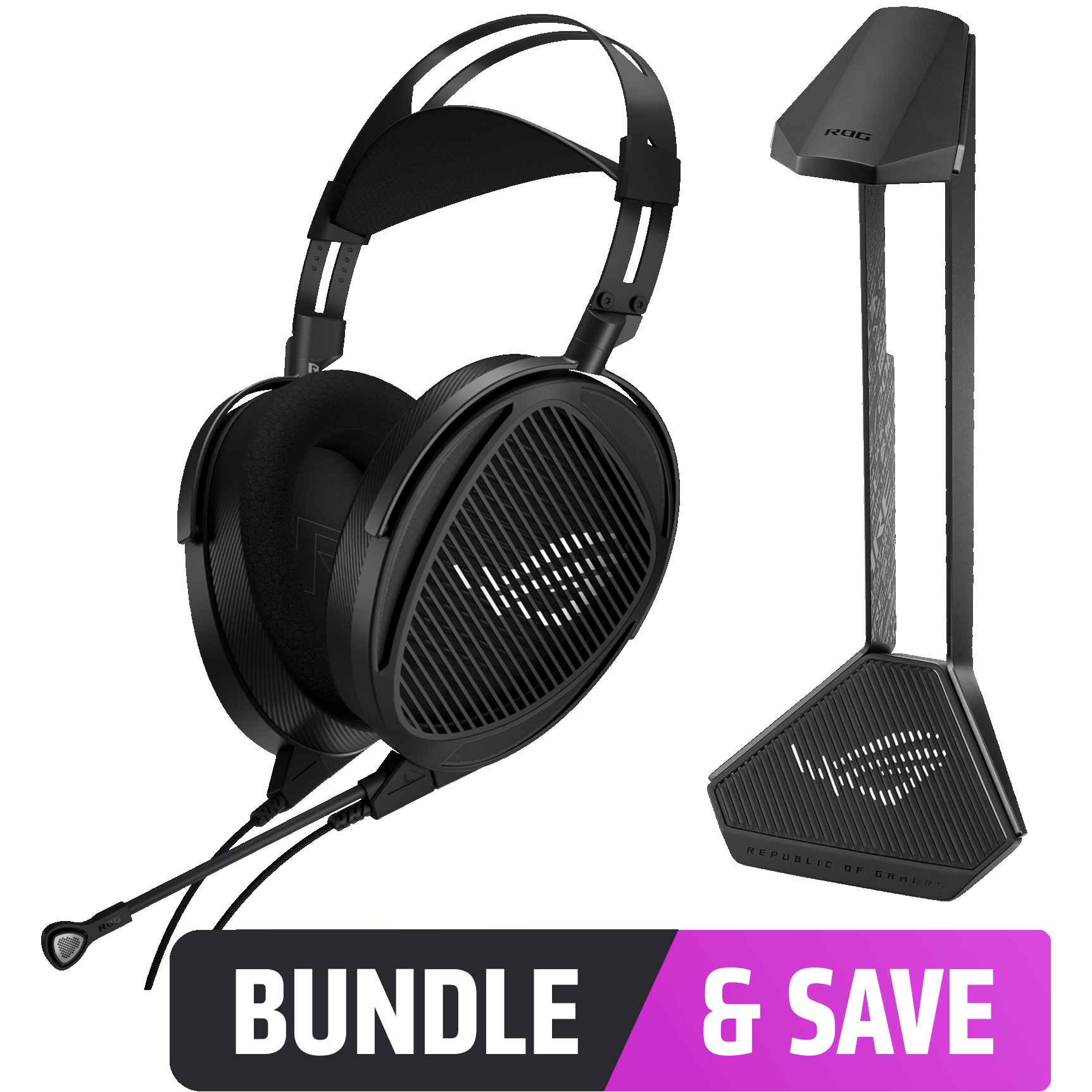 A large main feature product image of ASUS ROG Kithara + ROG Throne II Core Bundle