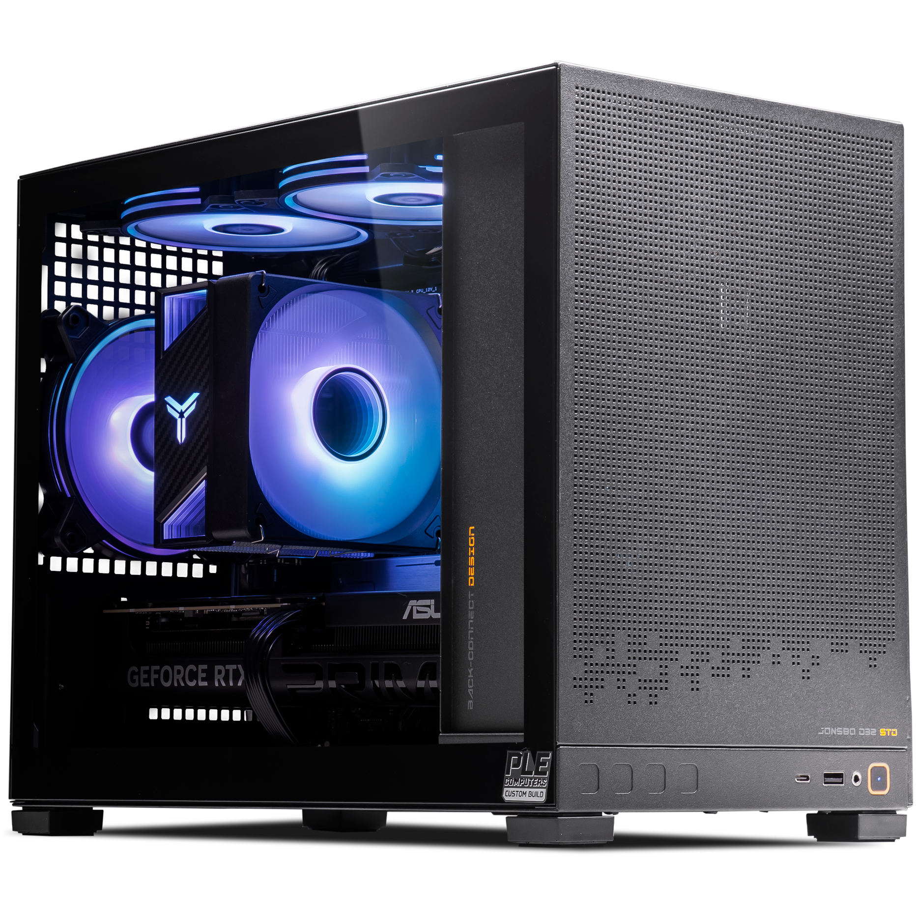 A large main feature product image of PLE Nova RTX 5060 Ti Prebuilt Ready To Go Gaming PC