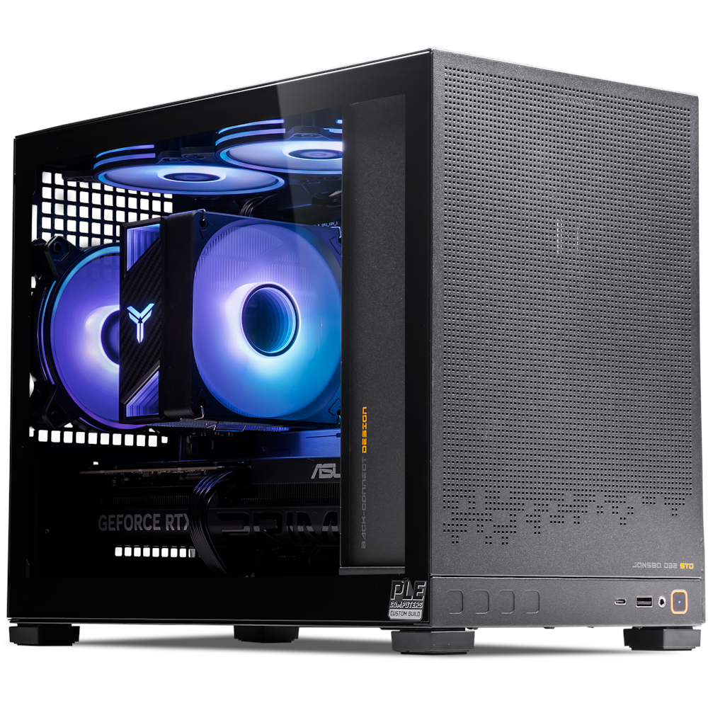 A large main feature product image of PLE Nova RTX 5060 Ti Prebuilt Ready To Go Gaming PC