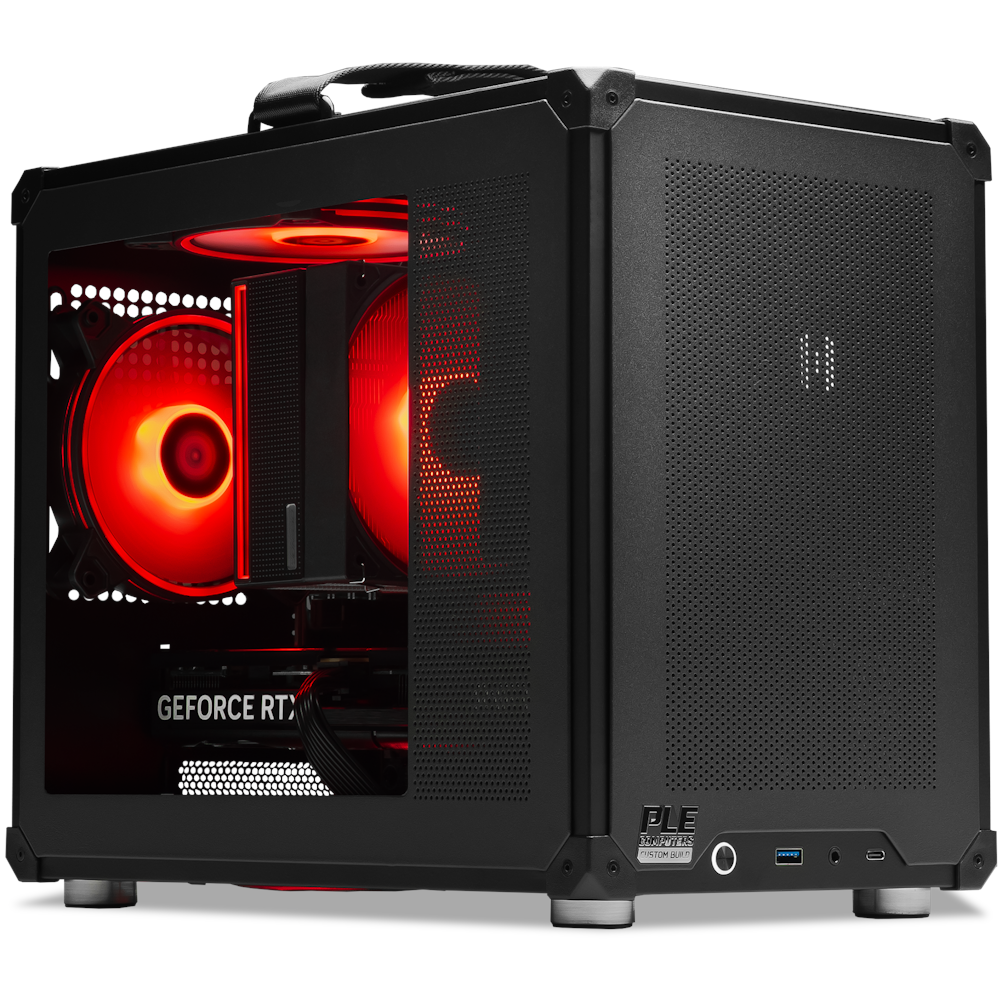 A large main feature product image of PLE Fortress RTX 5060 Ti Prebuilt Ready To Go Gaming PC