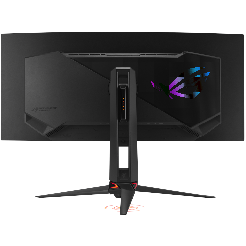 A large main feature product image of ASUS ROG Swift PG34WCDN - 34" Curved 1440p 360Hz 0.03ms QD-OLED Monitor