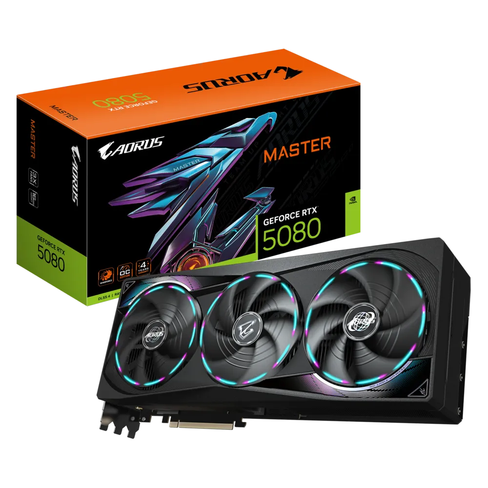 A large main feature product image of EX-DEMO Gigabyte GeForce RTX 5080 Aorus Master 16GB GDDR7