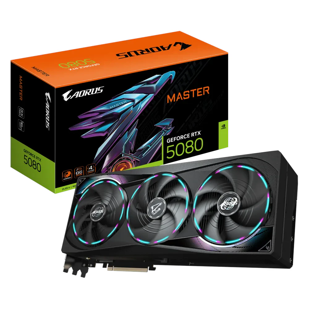 A large main feature product image of EX-DEMO Gigabyte GeForce RTX 5080 Aorus Master 16GB GDDR7