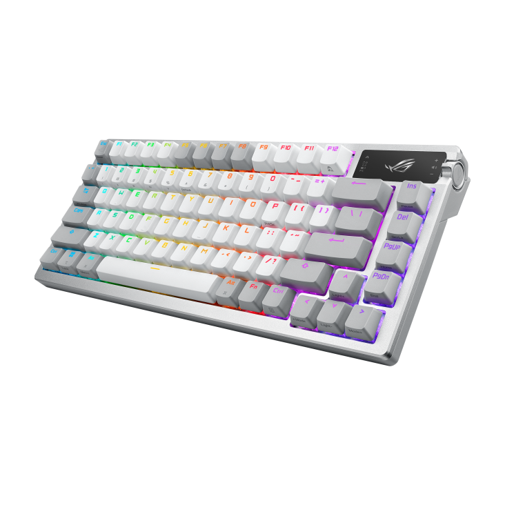 A large main feature product image of EX-DEMO ASUS ROG Azoth 75% Wireless Custom Mechanical Gaming Keyboard - ROG NX Snow