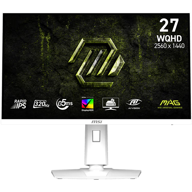 A large main feature product image of MSI MAG 274QRFW X32 - 27" 1440p 320Hz 0.5ms Rapid IPS Gaming Monitor