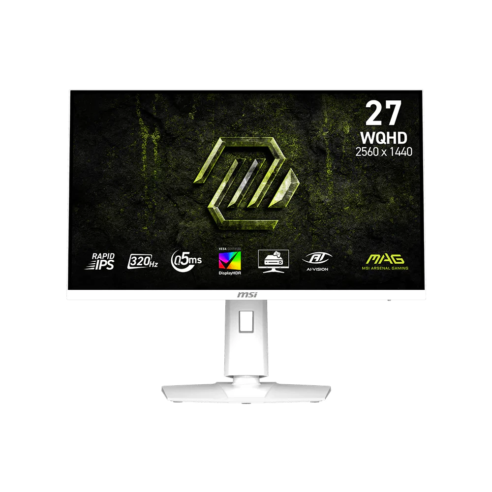 A large main feature product image of MSI MAG 274QRFW X32 - 27" 1440p 320Hz 0.5ms Rapid IPS Gaming Monitor