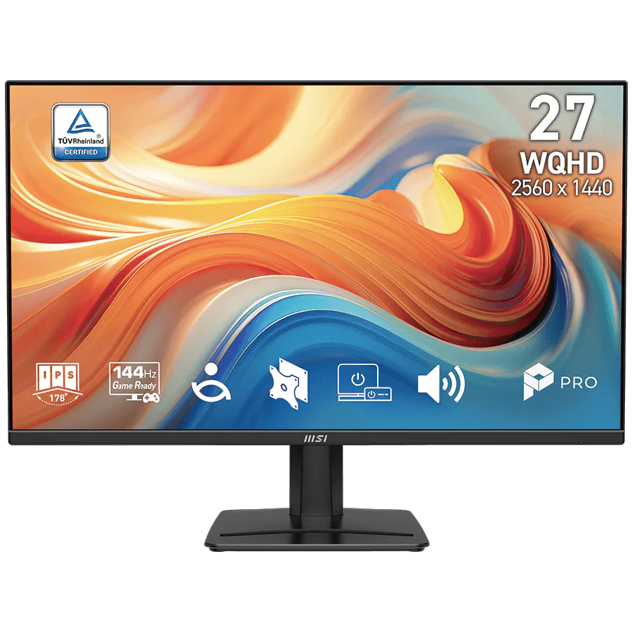 A large main feature product image of MSI PRO MP275Q E14 - 27" 1440p 144Hz IPS Monitor