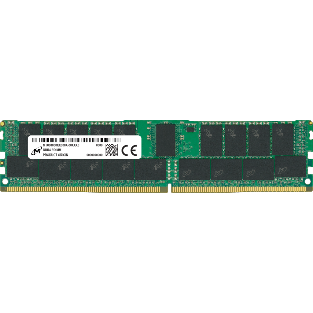 A large main feature product image of Micron 32GB Single (1x32GB) DDR4-3200 C22 1Rx4 ECC Registered Server Memory