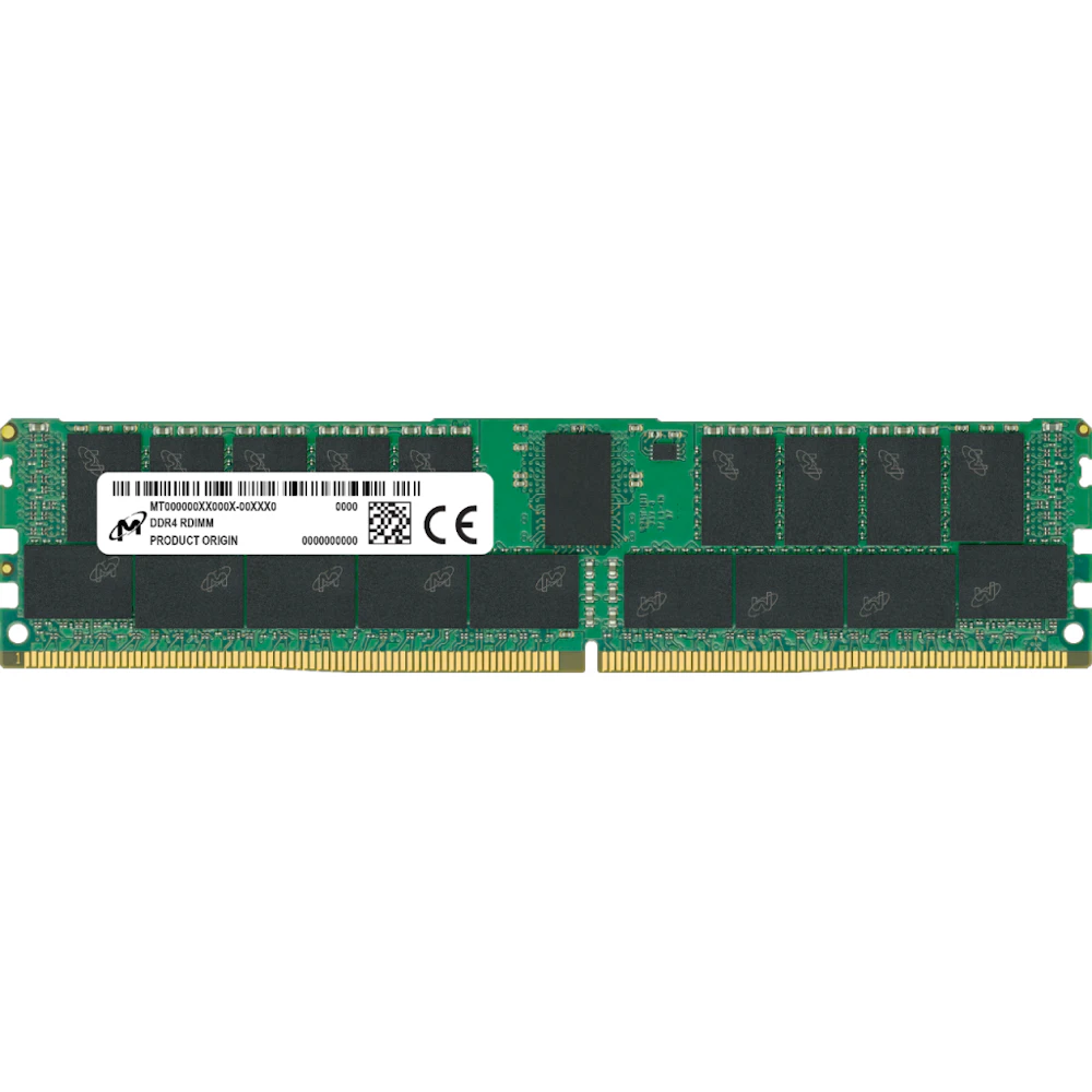 A large main feature product image of Micron 32GB Single (1x32GB) DDR4-3200 C22 1Rx4 ECC Registered Server Memory