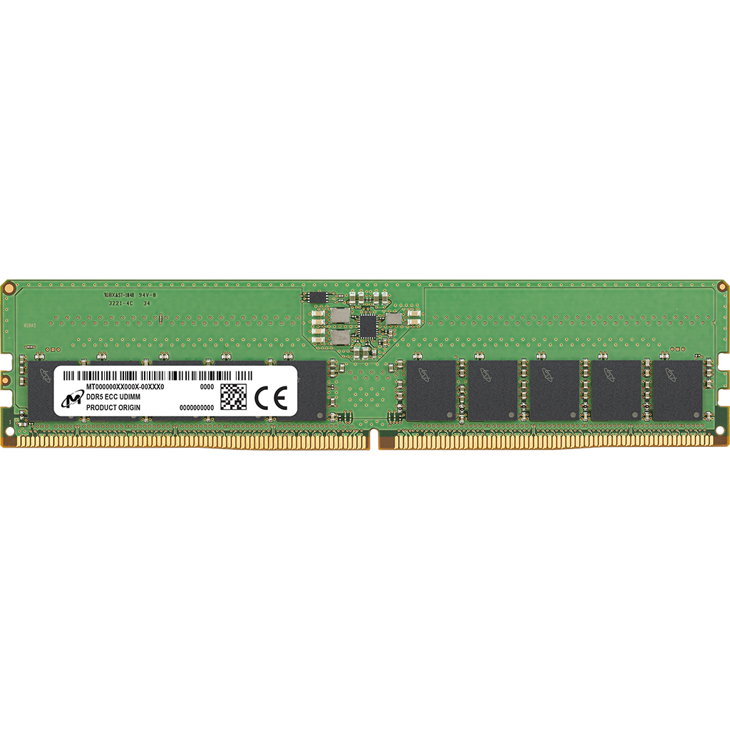 A large main feature product image of Micron 16GB Single (1x16GB) DDR5-5600 C46 ECC 2Rx8 Server Data Center Memory 
