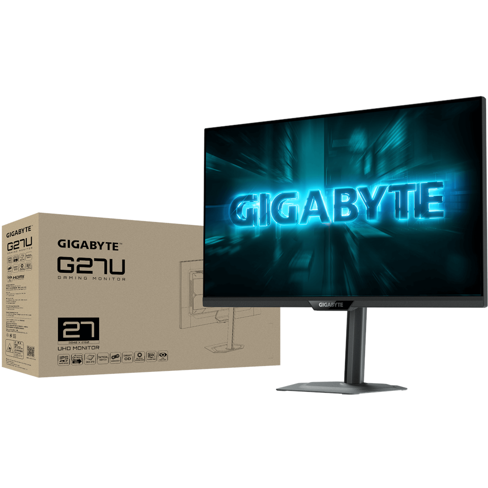 A large main feature product image of Gigabyte G27U - 27" 4K 2160p 160Hz/ 1080p 320Hz SS IPS Gaming Monitor