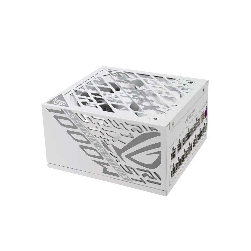 A large main feature product image of EX-DEMO ASUS ROG Strix 1000W Platinum PCIe 5.0 ATX Modular PSU - White