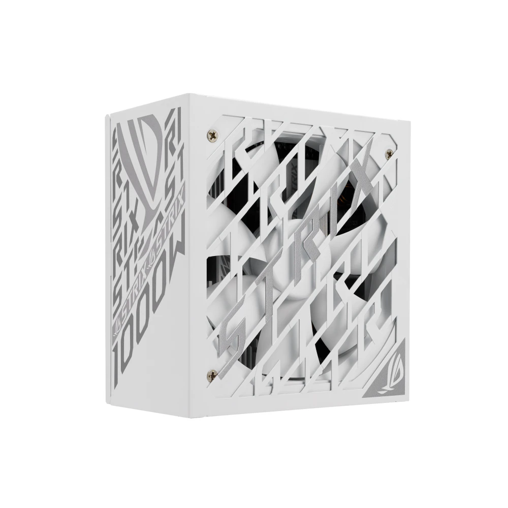 A large main feature product image of EX-DEMO ASUS ROG Strix 1000W Platinum PCIe 5.0 ATX Modular PSU - White