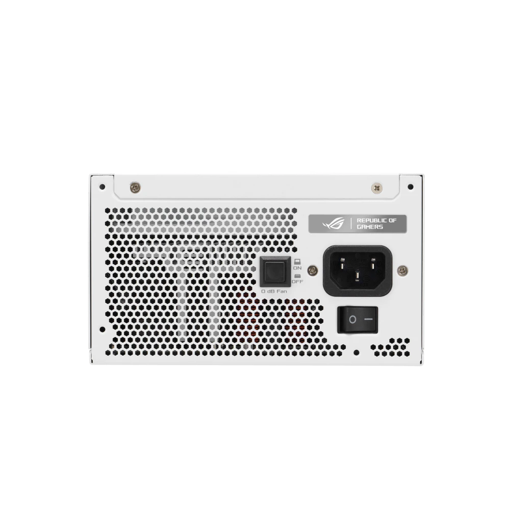 A large main feature product image of EX-DEMO ASUS ROG Strix 1000W Platinum PCIe 5.0 ATX Modular PSU - White