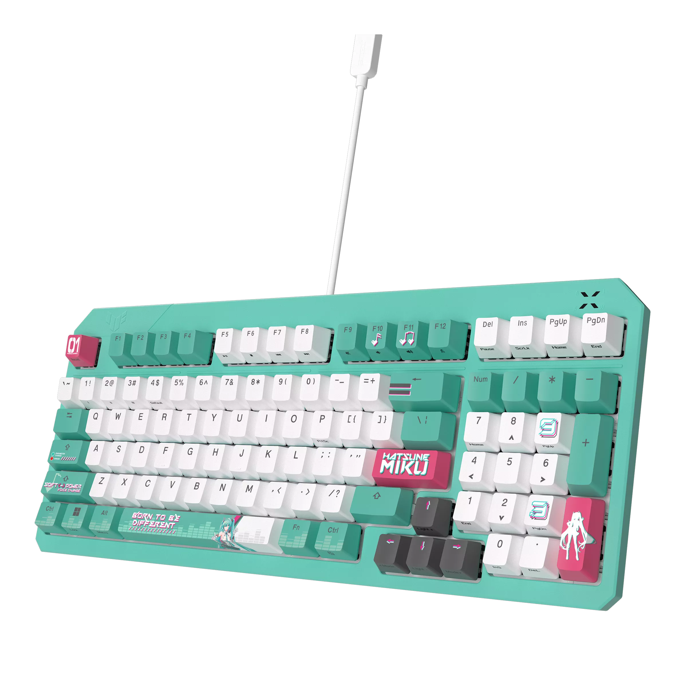 A large main feature product image of EX-DEMO ASUS TUF Gaming K3 Gen II Mechanical Gaming Keyboard - Hatsune Miku Edition