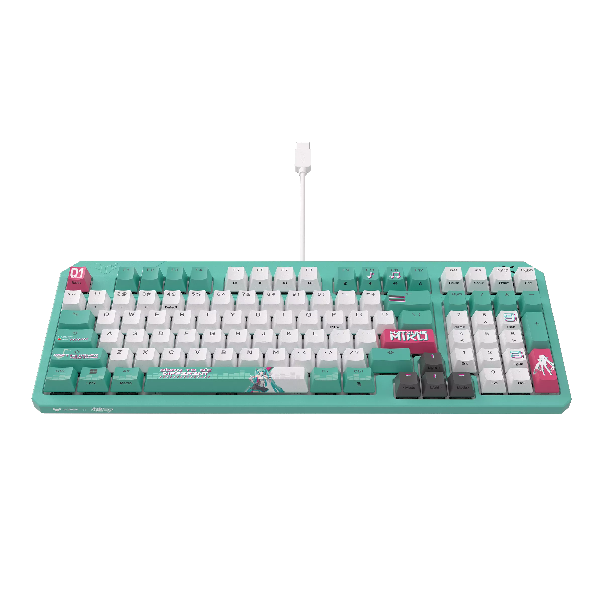 A large main feature product image of EX-DEMO ASUS TUF Gaming K3 Gen II Mechanical Gaming Keyboard - Hatsune Miku Edition
