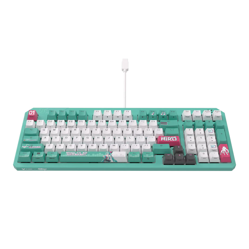 A large main feature product image of EX-DEMO ASUS TUF Gaming K3 Gen II Mechanical Gaming Keyboard - Hatsune Miku Edition