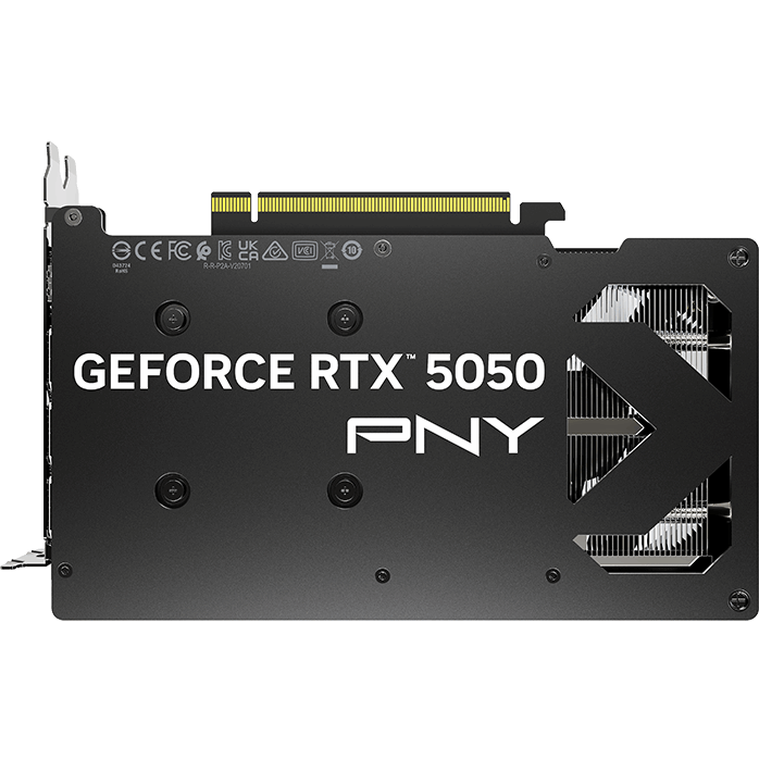 A large main feature product image of PNY GeForce RTX 5050 Dual Fan 8GB GDDR6