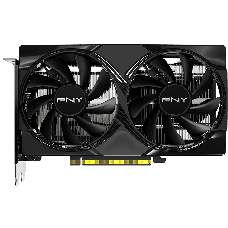 A large main feature product image of PNY GeForce RTX 5050 Dual Fan 8GB GDDR6