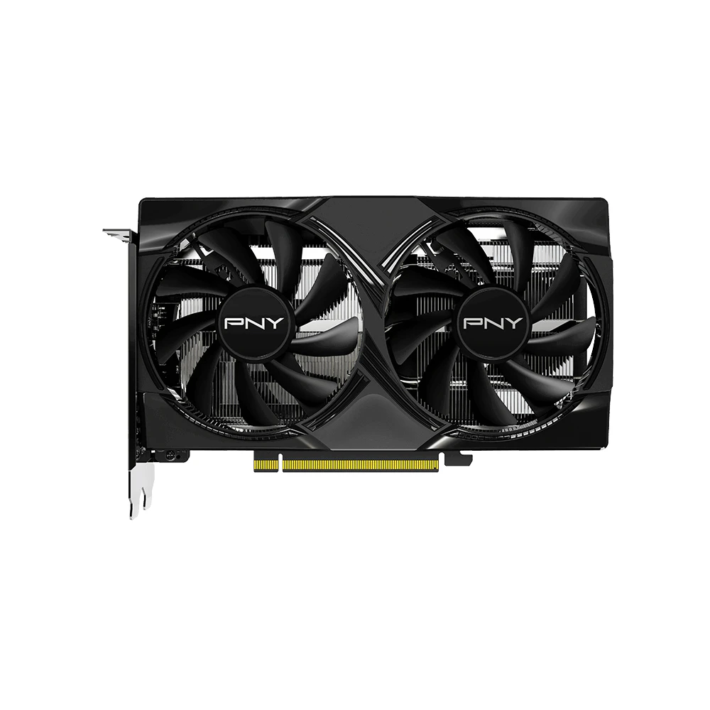 A large main feature product image of PNY GeForce RTX 5050 Dual Fan 8GB GDDR6