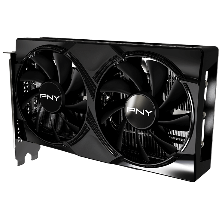 A large main feature product image of PNY GeForce RTX 5050 Dual Fan 8GB GDDR6