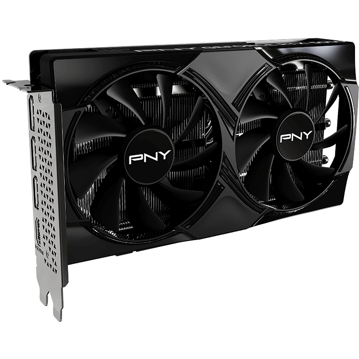 A large main feature product image of PNY GeForce RTX 5050 Dual Fan 8GB GDDR6
