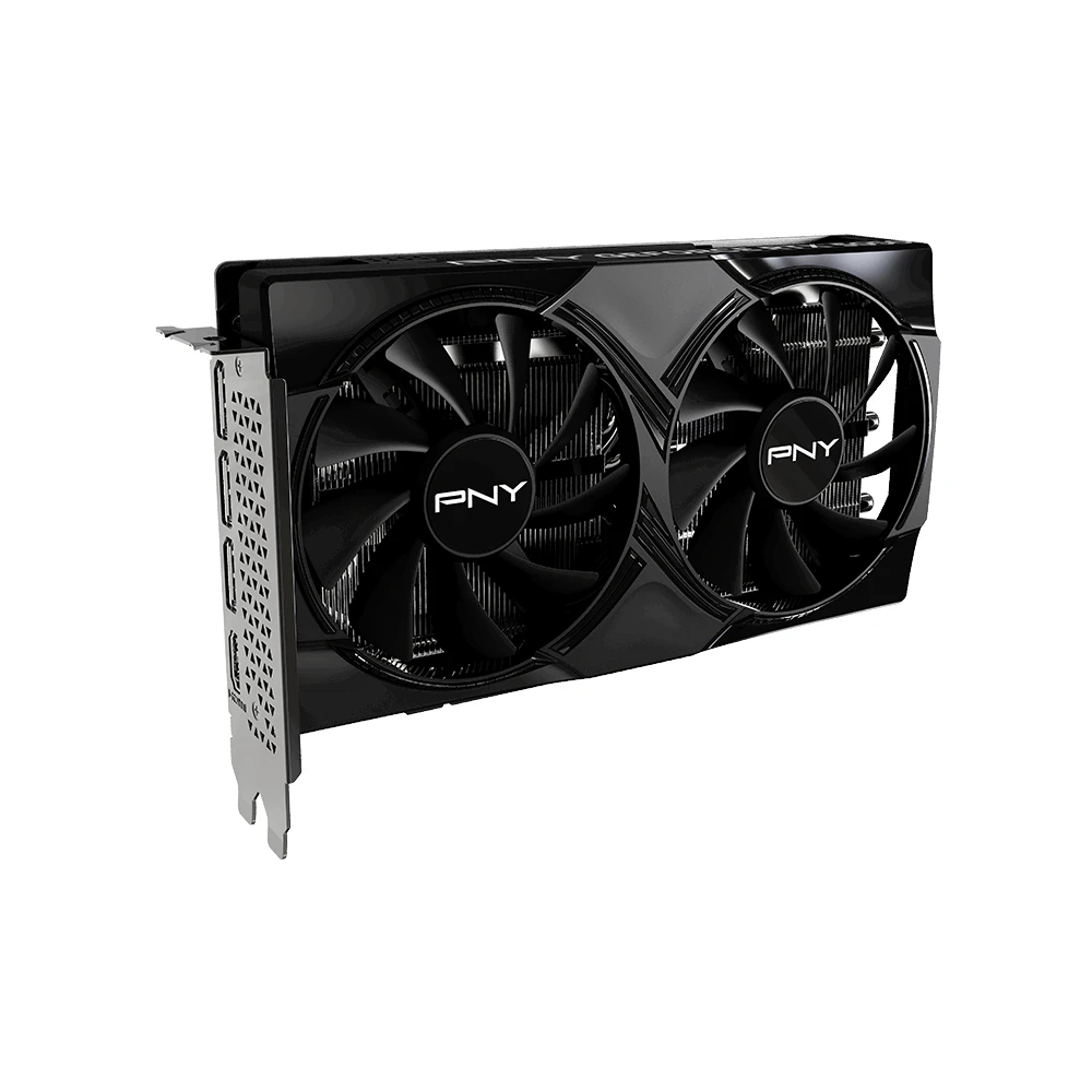 A large main feature product image of PNY GeForce RTX 5050 Dual Fan 8GB GDDR6
