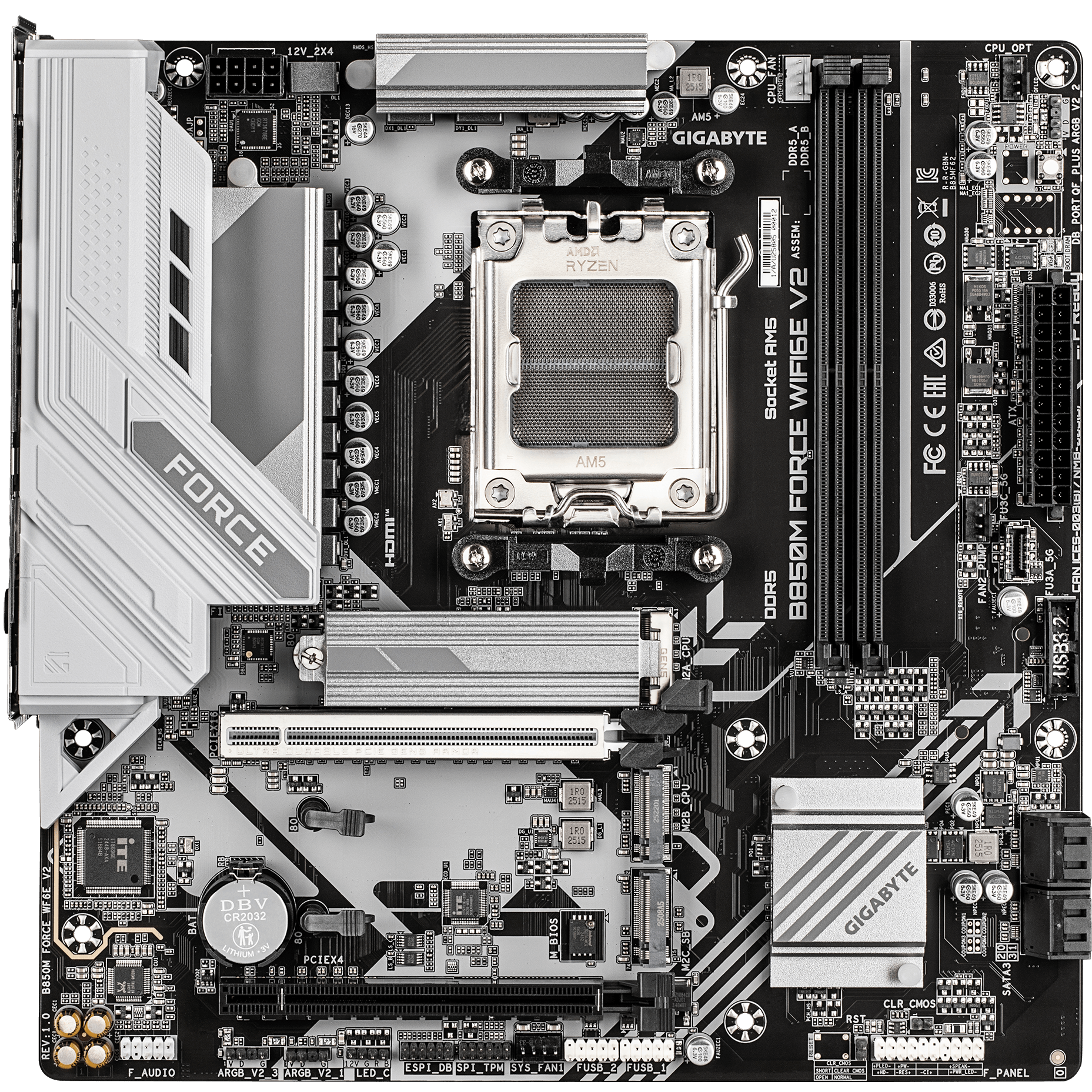 A large main feature product image of Gigabyte B850M Force WiFi6E V2 AM5 mATX Desktop Motherboard