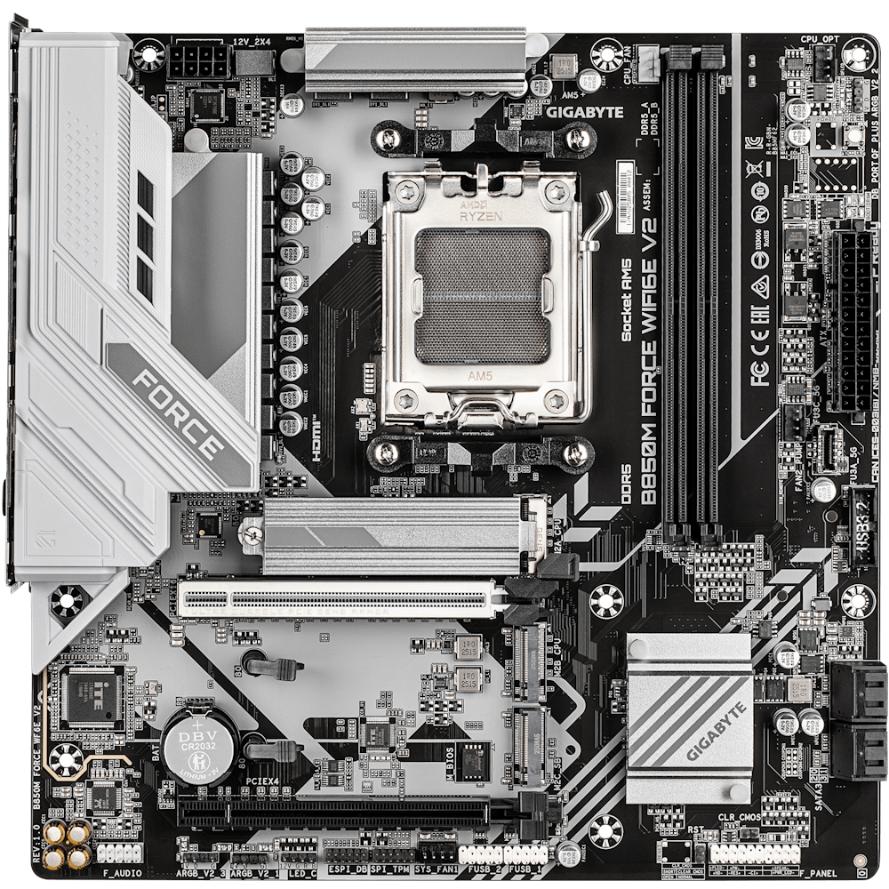A large main feature product image of Gigabyte B850M Force WiFi6E V2 AM5 mATX Desktop Motherboard