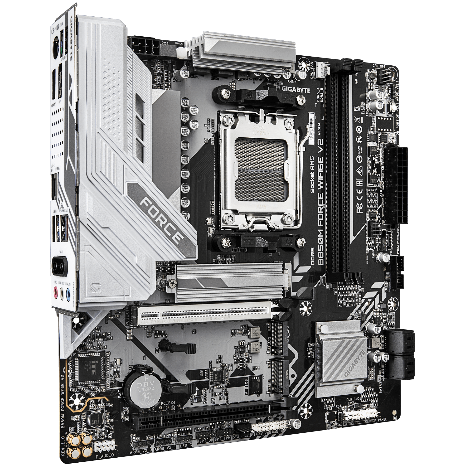 A large main feature product image of Gigabyte B850M Force WiFi6E V2 AM5 mATX Desktop Motherboard