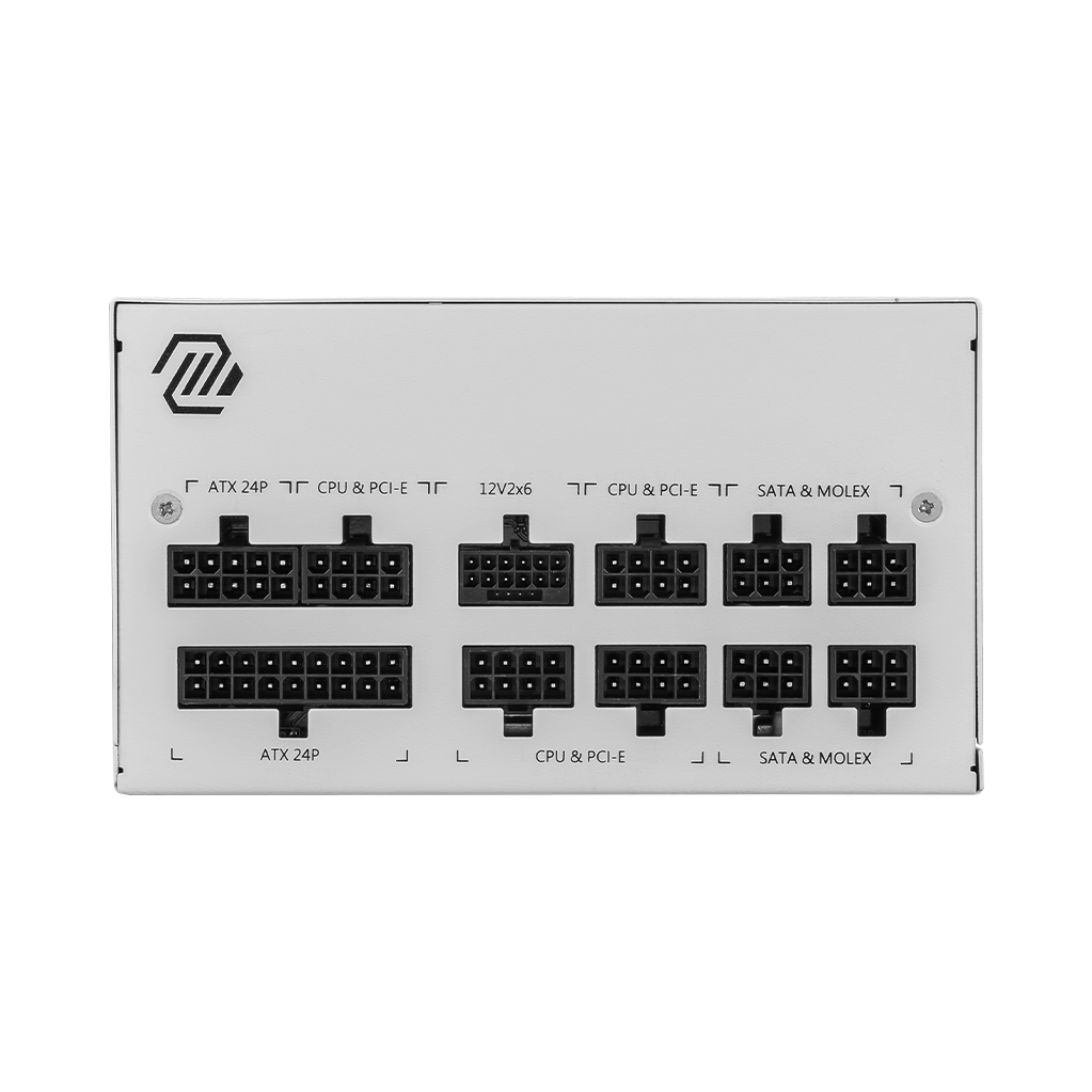 A large main feature product image of EX-DEMO MSI MAG A850GL - 850W Gold PCIe 5.0 ATX Modular PSU (White)
